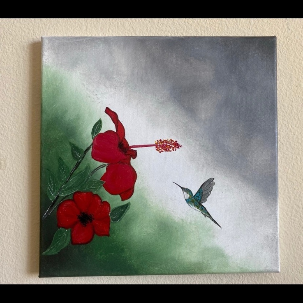Hummingbird n hibiscus flowers painting